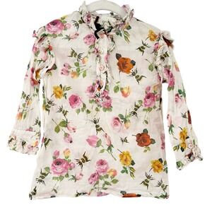 Gucci Girls Cotton Floral Bee Print Ruffle Cottagecore Whimsical Blouse Top 4